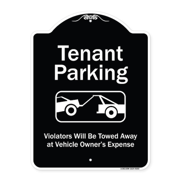 Signmission Designer Series-Tenant Parking Violators Towed Away With Graphic, 24" x 18", BW-1824-9880 A-DES-BW-1824-9880 - main